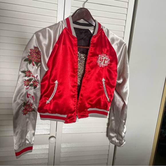 Y2K It Jeans Reversible Embroidered Oriental Silky Peacock Jacket 🦚 - Picture 4 of 15